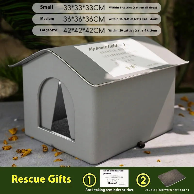 Blue winter warm waterproof cat nest tent for stray cats, medium size, with optional fixed bracket