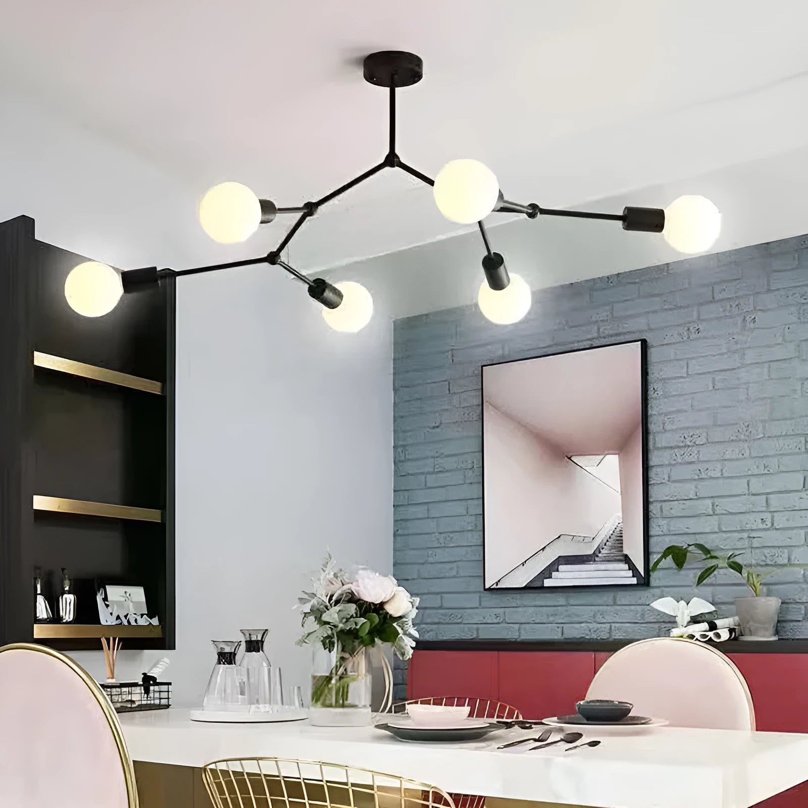 Iron chandelier ceiling lamp in Nordic style with multiple head options