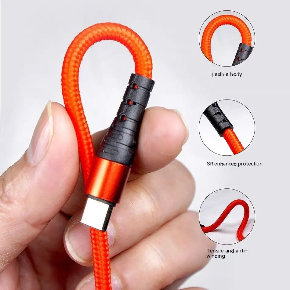 Four-in-one mobile phone charging cable with Android Apple TYPE-C connectors in 1.2 metre length