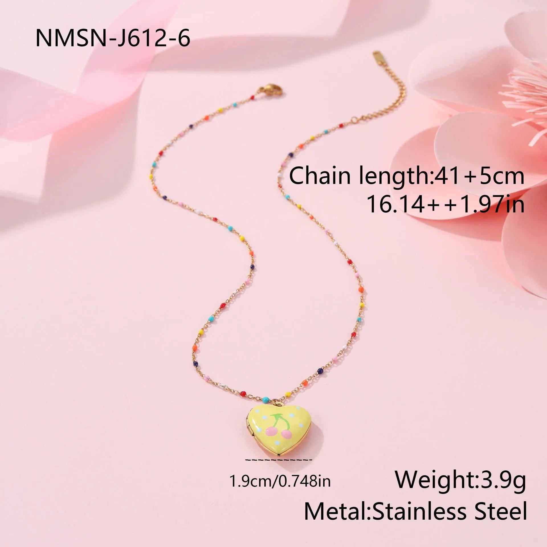 Gold-plated stainless steel necklace with heart-shaped fruit pendant on an adjustable chain.
