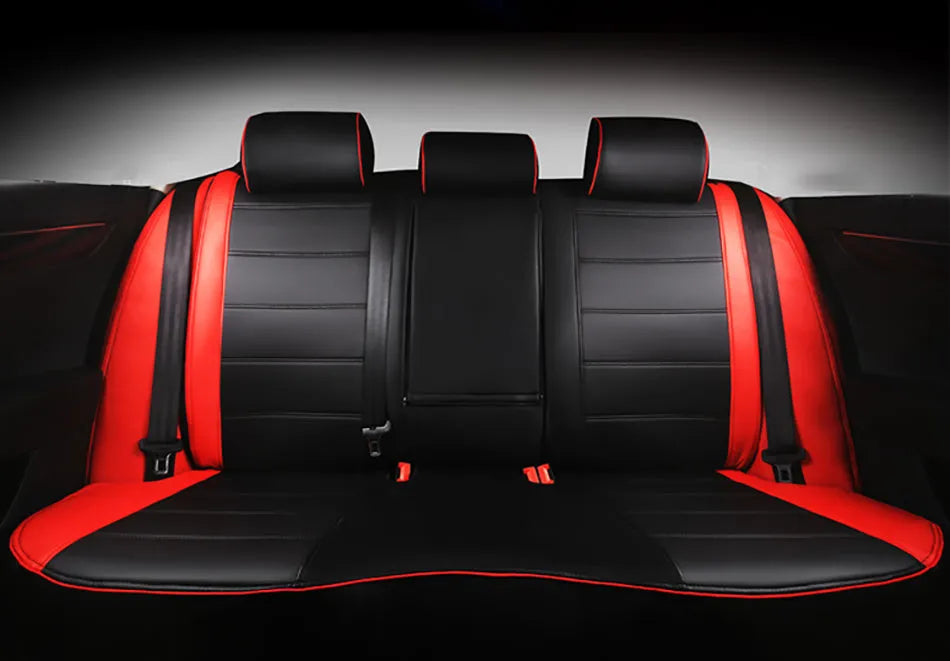 Cow leather car seat cover with binding style in beige and black with red colour options