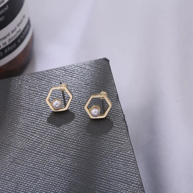 Hollow diamond square alloy stud earrings for women, geometric shape, multiple colour options