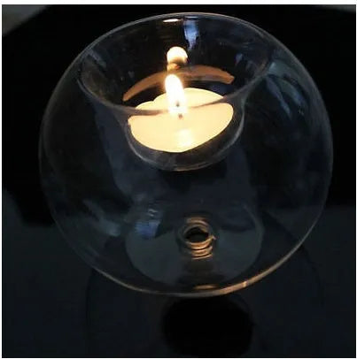 Handmade hot glass Europe style round hollow candle holder in three sizes