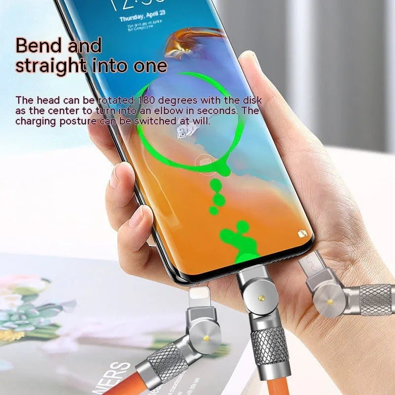Zinc alloy three-in-one rotating data cable with LED light in orange red colour