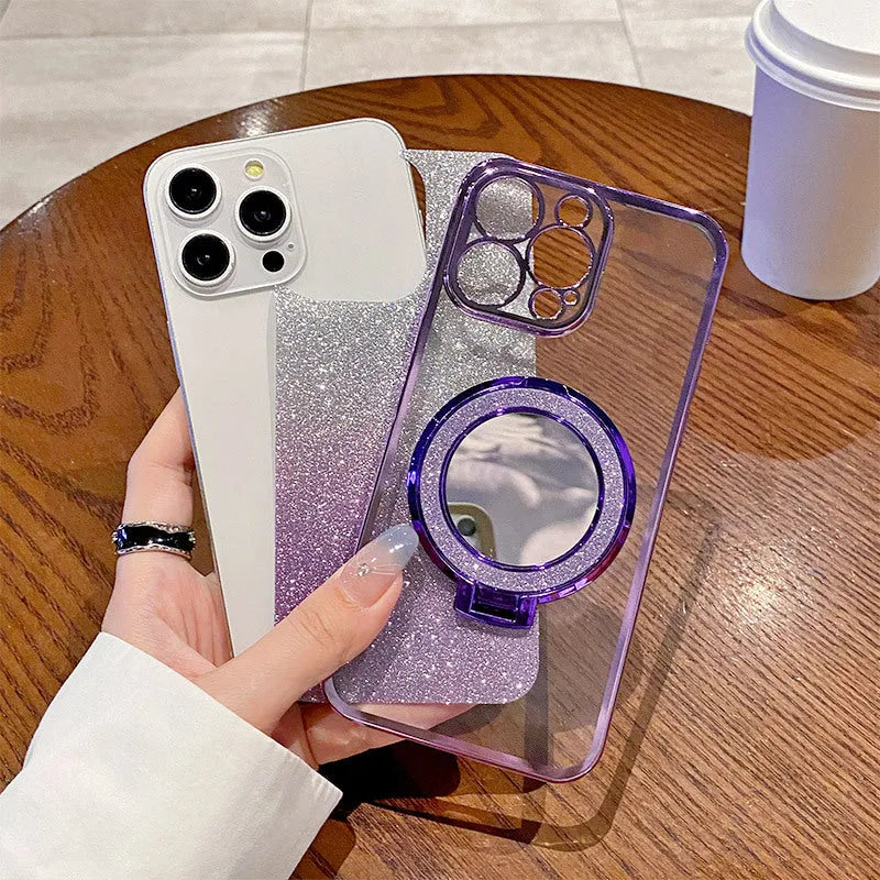 Samsung silicone phone case with magnetic mirror bracket in black, shockproof design