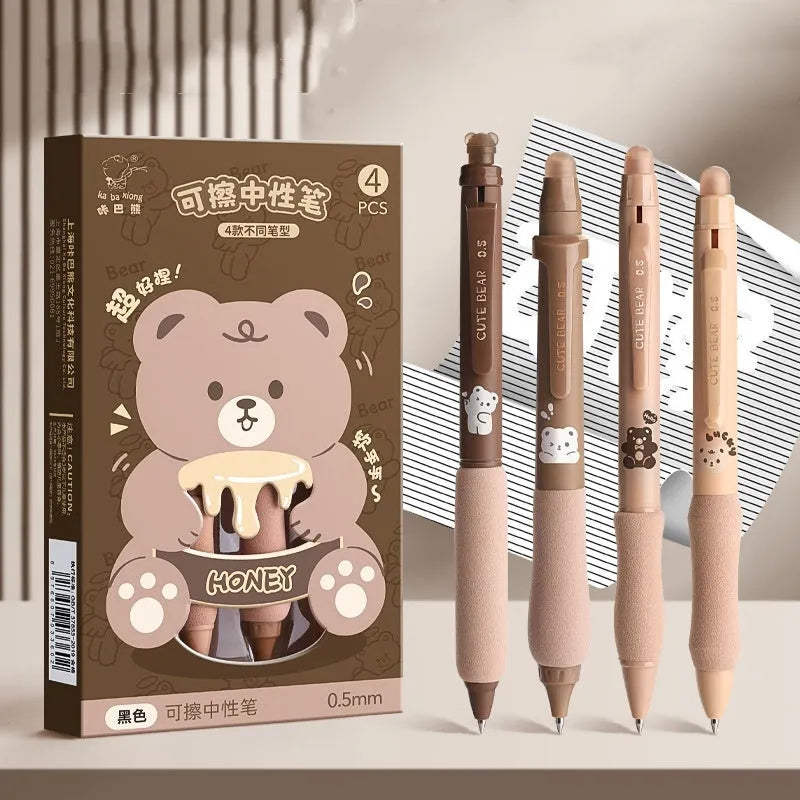 Cartoon printed erasable gel pen with 0.5mm tip in black and crystal blue ink options