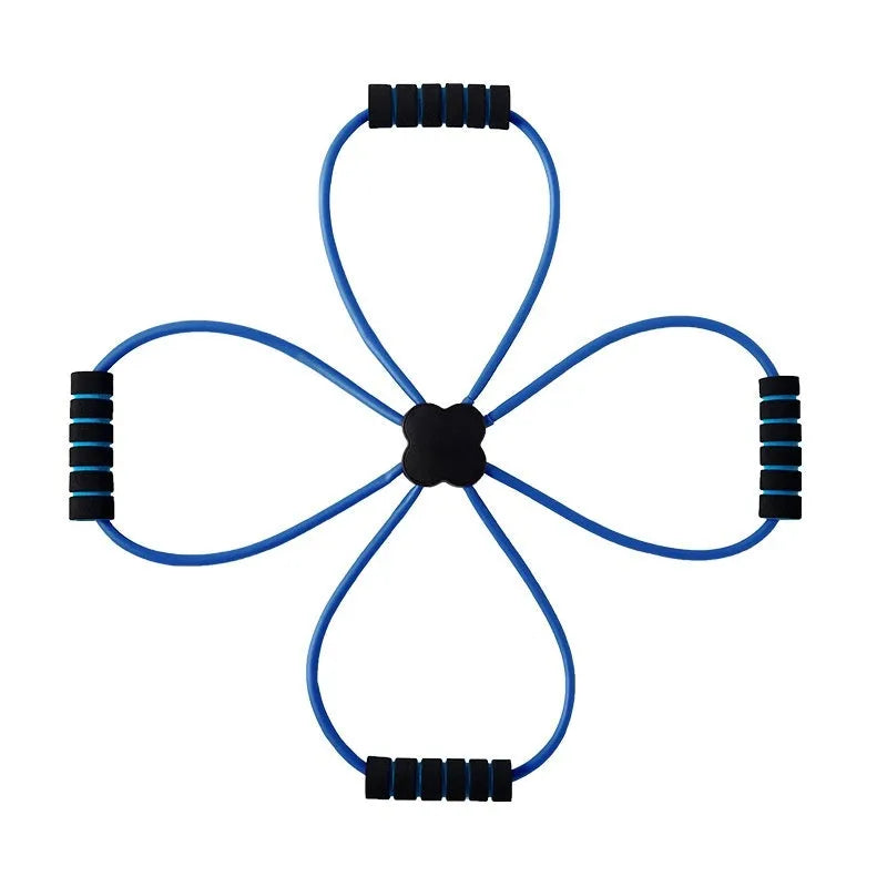Blue eight character shoulder puller fitness device made of TPR rubber for women's exercise.