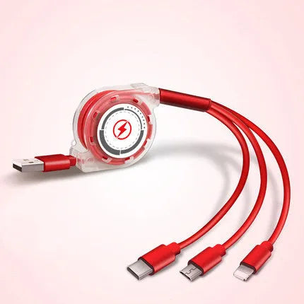 3-in-1 telescopic charging cable extended to 120 cm length with titanium alloy connectors