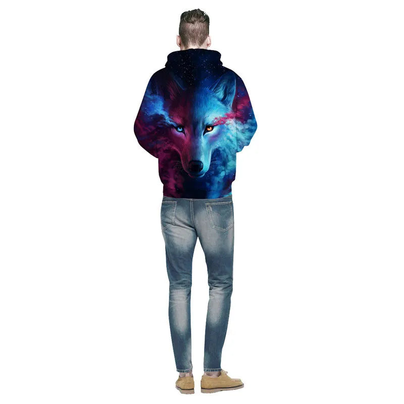 Mr 1991INC space galaxy sweatshirt with wolf print on front, available in sizes S to 5XL for men and women