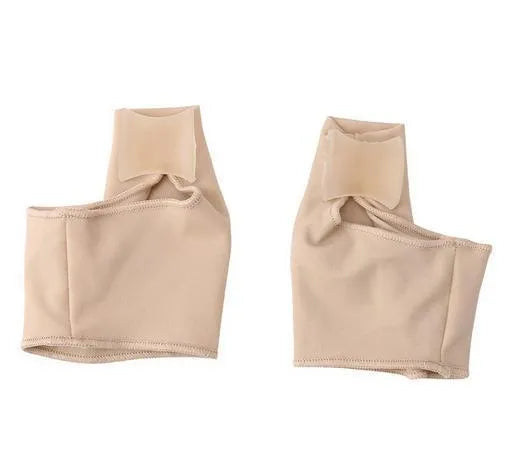 Pair of stretchable corrective socks with a visible gel bunion pad and silicone toe separator.