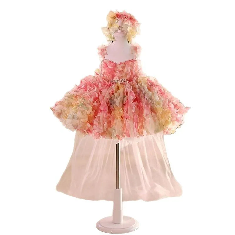 Pink girls French-style FARCENT princess dress with polyester fabric and Vinylon lining, eight height sizes available