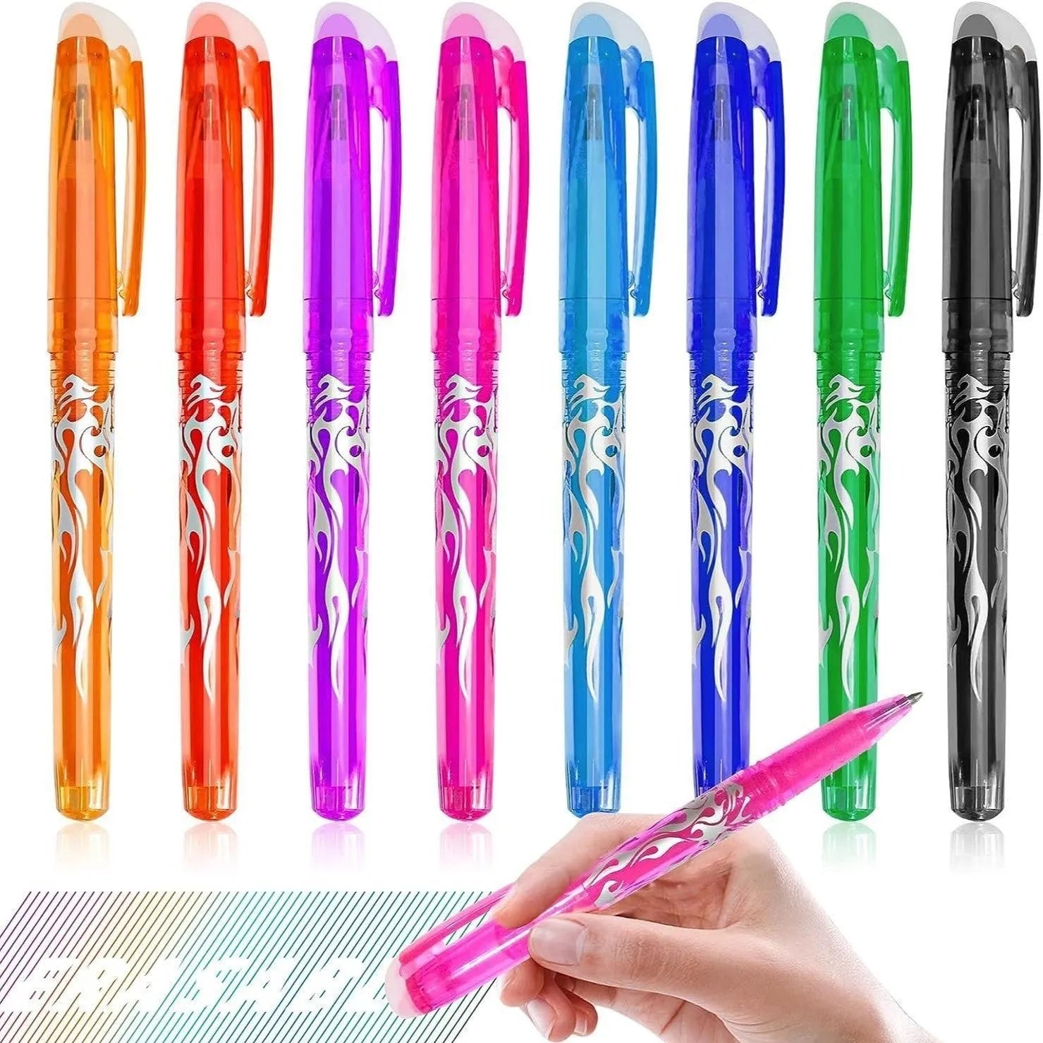 Heat-erasable gel pen set with stainless steel nibs in multiple colours for office and school use