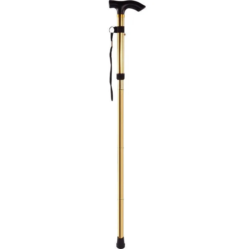 Aluminium folding walking cane extended to show height adjustment with non-slip handle