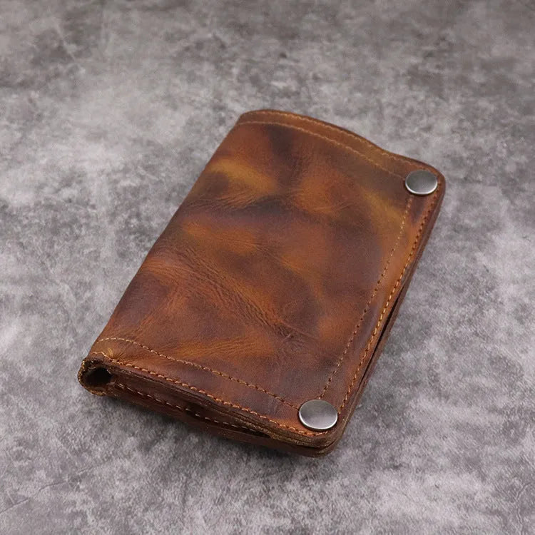 Men's genuine leather retro long wallet with multiple card slots in vertical square shape