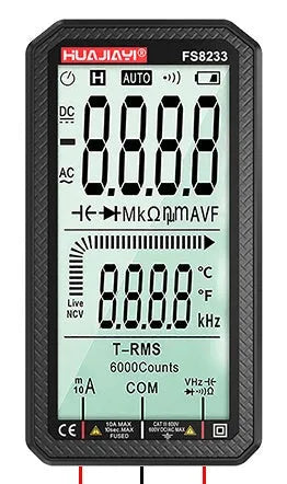 Large screen automatic digital multimeter in black, handheld design for electrical testing