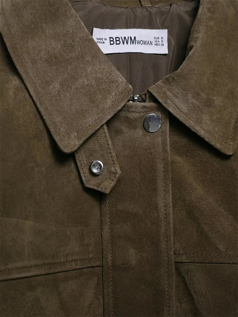 Women's medium thickness PU jacket in picture colour with regular fit, Japanese Korean casual style