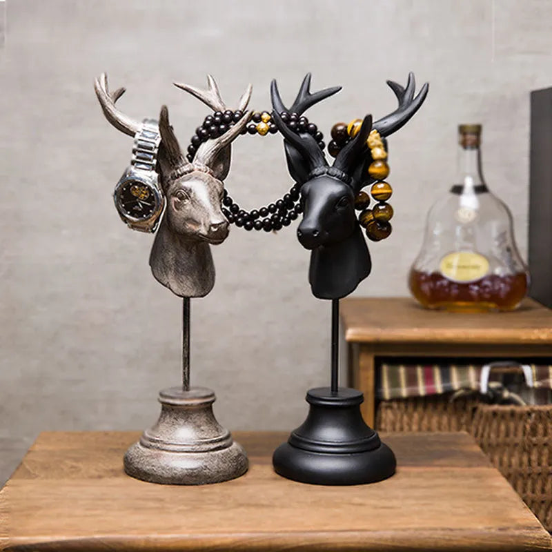 Natural resin animal figurine home decoration in black, white, or wood colour, 32cm tall