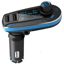 BT618C vehicle Bluetooth FM transmitter and MP3 player unit with LCD screen on black background.