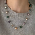 Mixed color Shijia pearl necklace with round ball magnetic buckle and real gold plated copper inlaid zircon pendant
