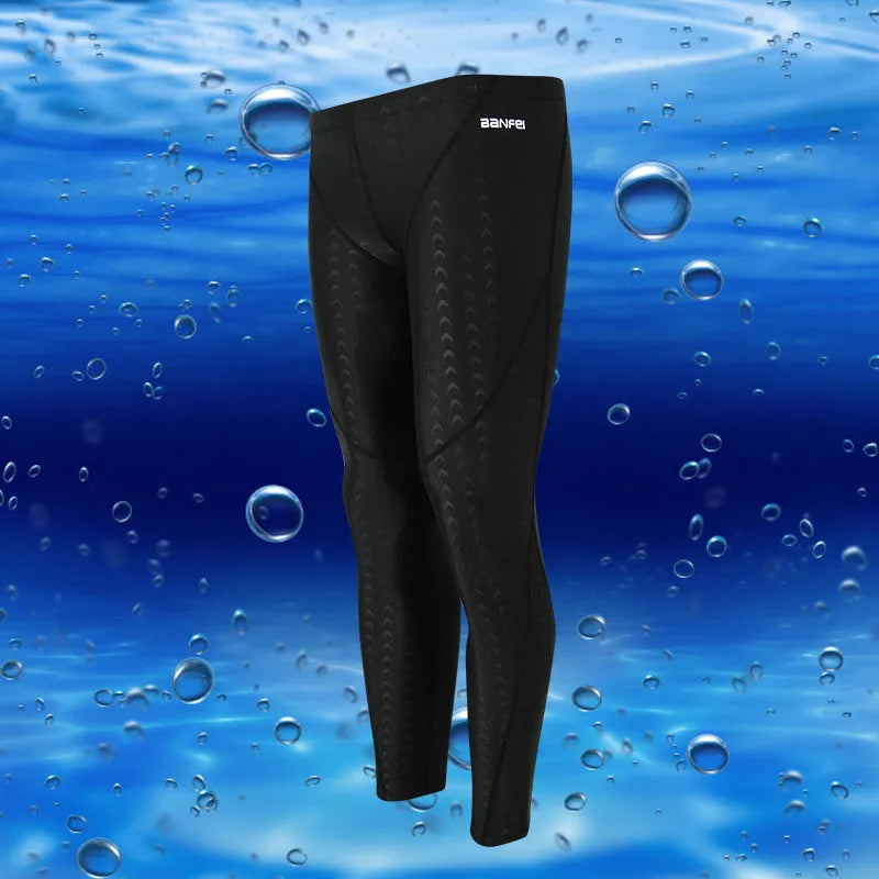 Men's nylon swimming trunks in cropped brief style with colour accent lines