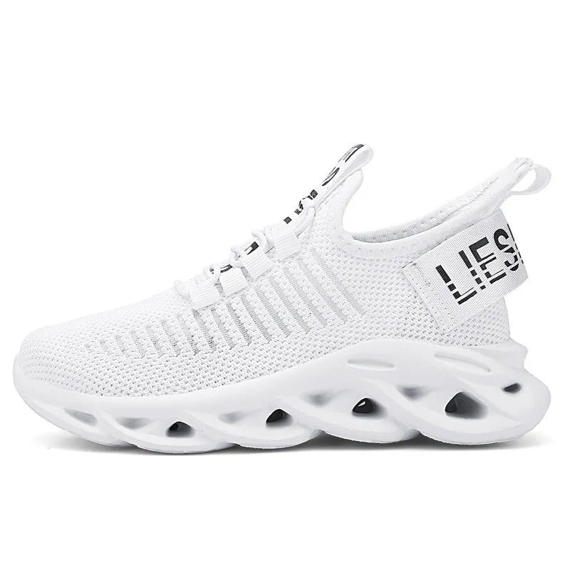 Children's coconut design sneakers with Velcro strap in black, khaki, or white.