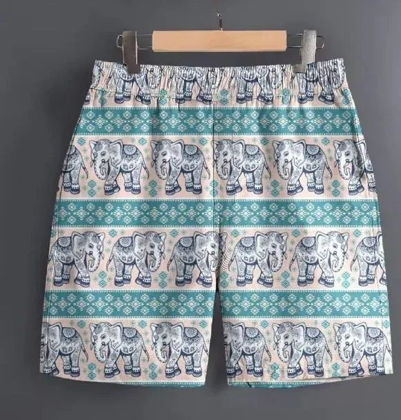 Men's casual polyester shorts in a stripe pattern, shown in a range of sizes for outdoor sports.