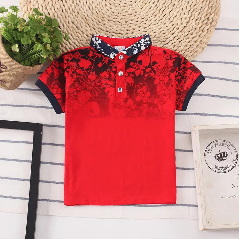 Boys' cotton polo shirt in navy colour with short sleeves and lapel collar