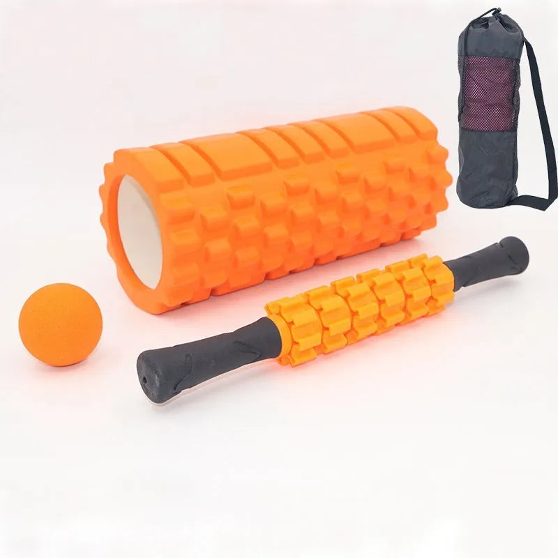 Black 33cm foam massage roller with six distinct segments for muscle recovery