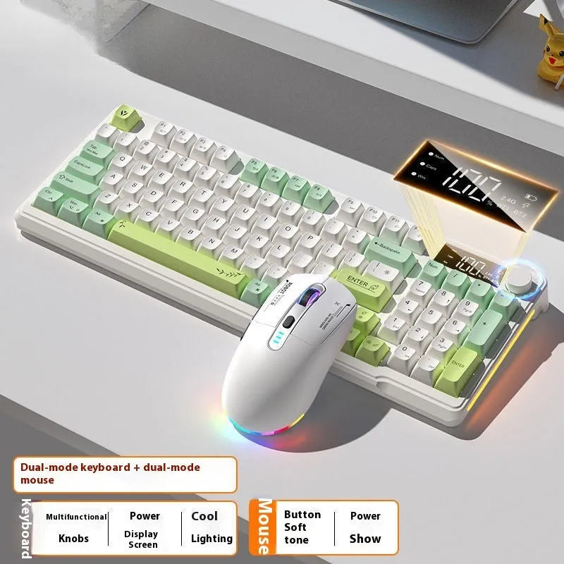 Wireless Bluetooth keyboard and mouse set with ball cap keycaps and multiple colour options on a desk