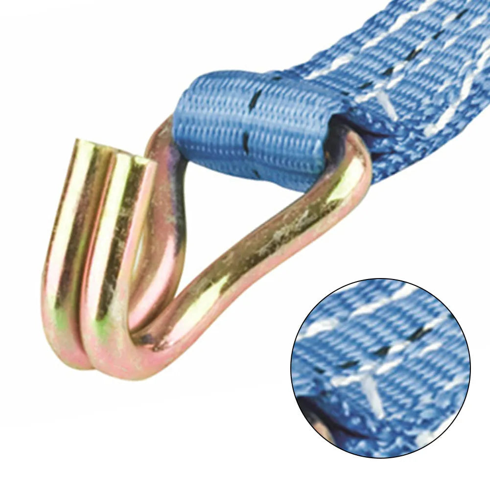 Ratchet tensioner double hook binding strap with steel hardware and polyester webbing