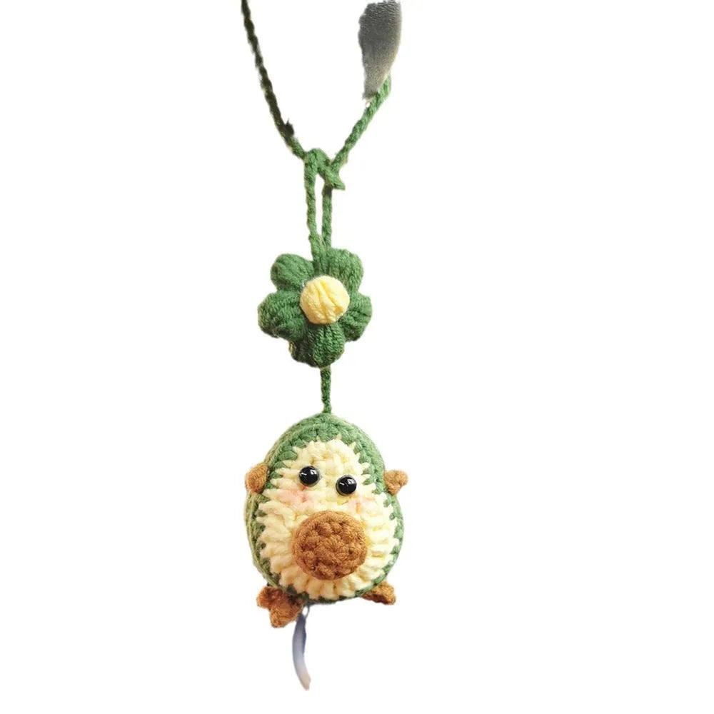 Handmade crocheted avocado rainbow flower car pendant in wool yarn for vehicle interior decoration