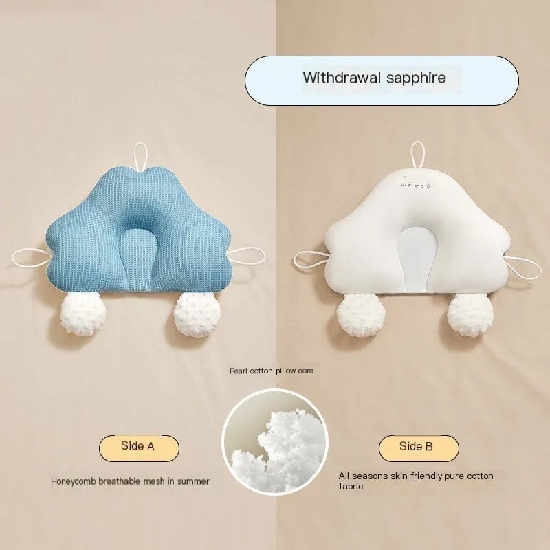 Baby correction head shaping pillow in U-shape with pure cotton fabric, available in blue white colour