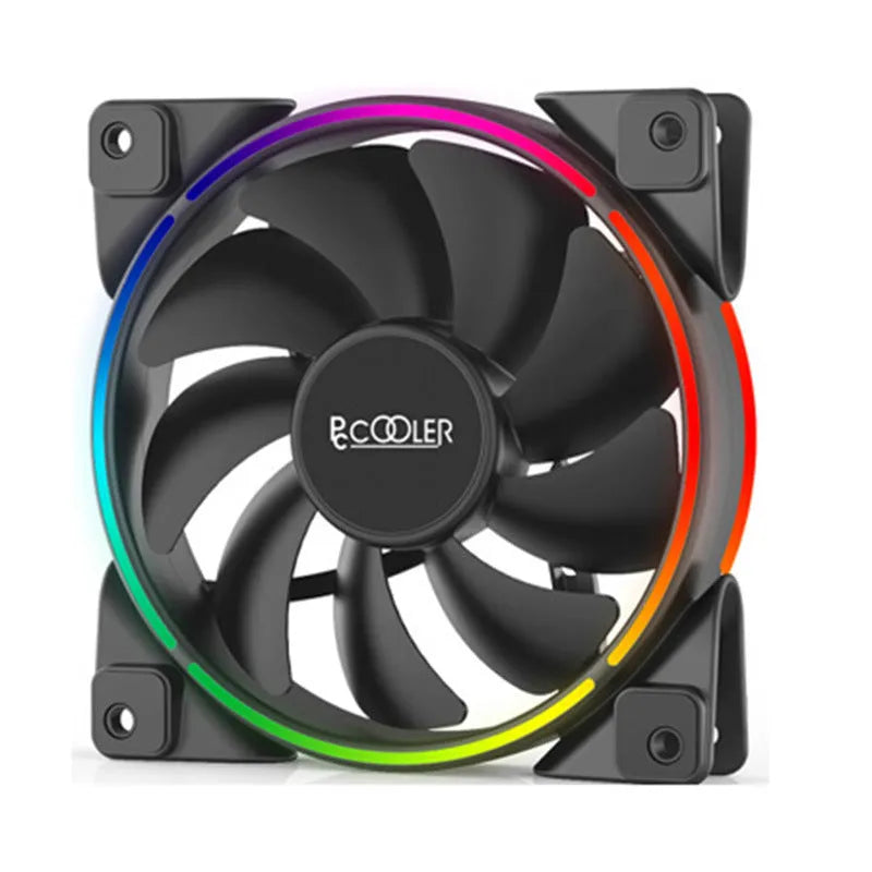 Three black 120mm RGB PC case fans with illuminated blades