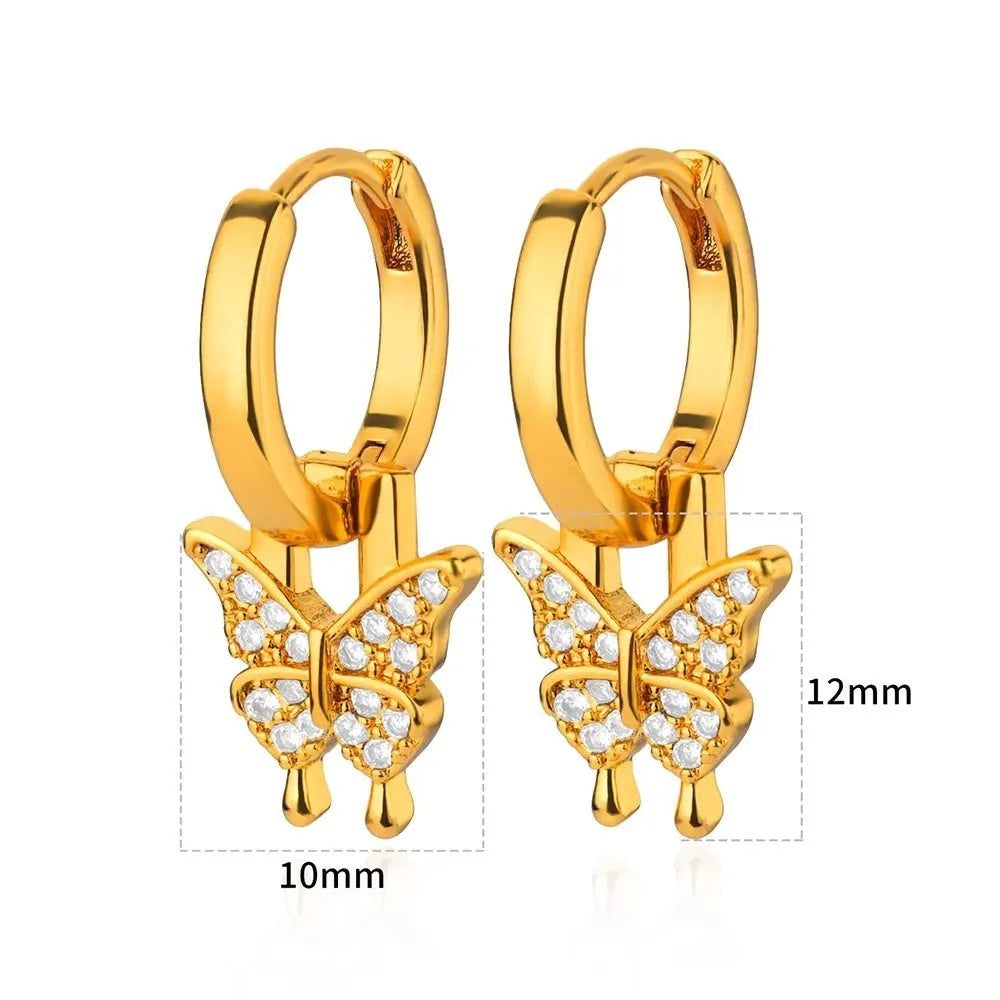Irregular geometric butterfly earrings with heart and star shapes in copper with multiple colour options