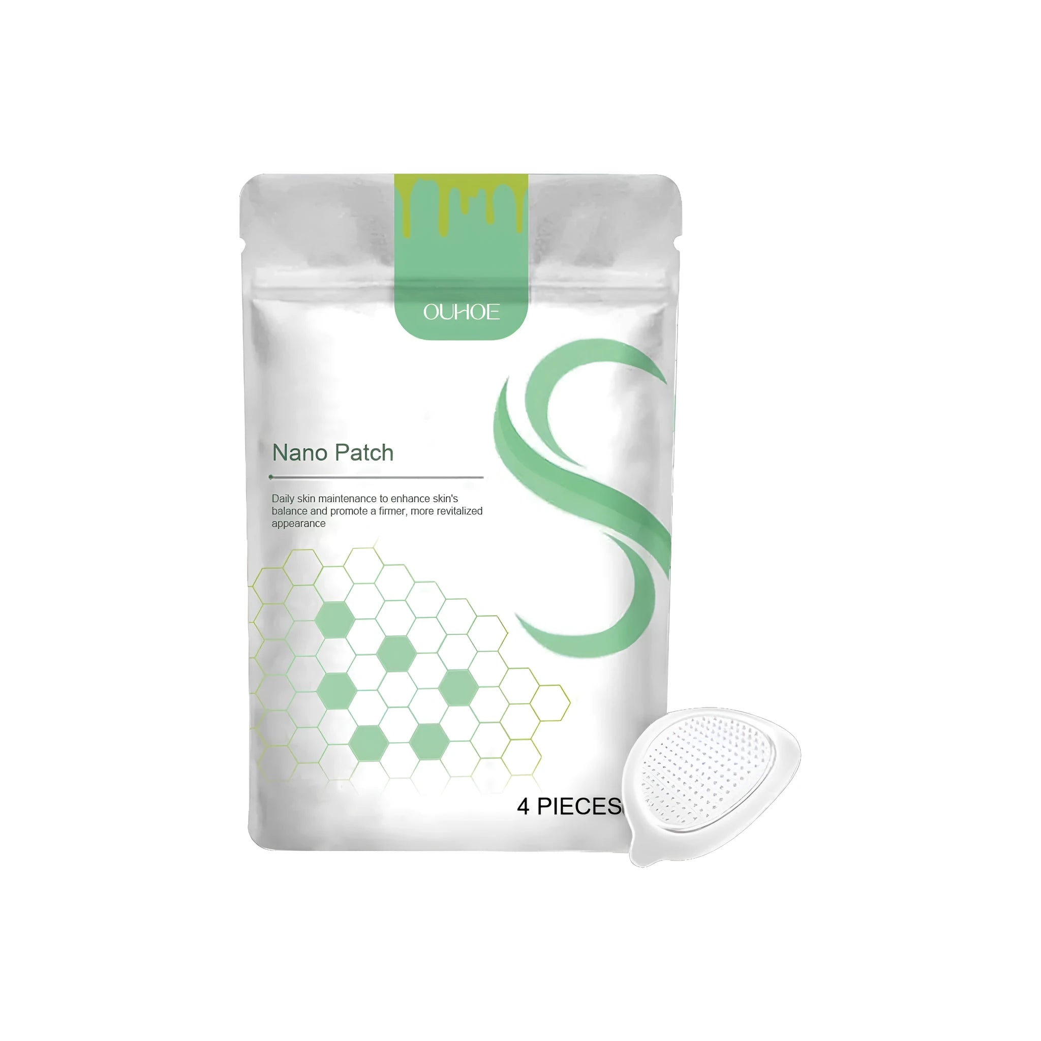 Four micro needle body shaping care patches with botanical ingredients in sealed packaging