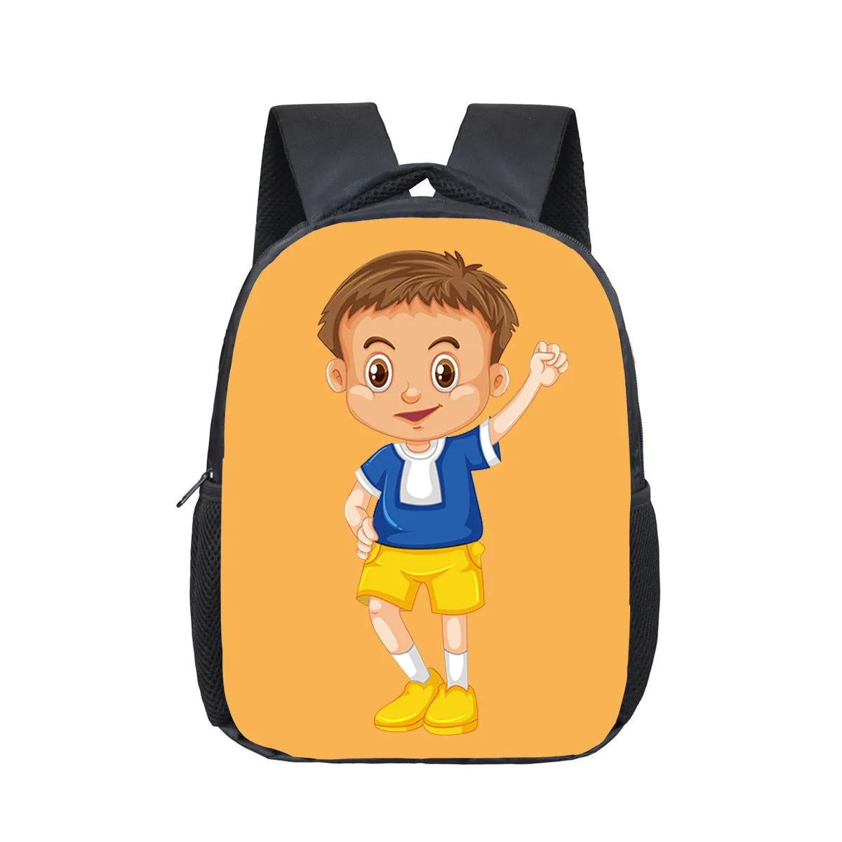 Children cartoon school bag in polyester with double straps and zipper closure, five cartoon styles available