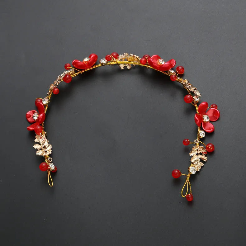 Costume jewelry set with wedding bride headdress and hair ornaments in metal alloy, faux pearls, and rhinestones