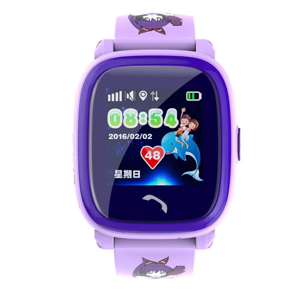Blue children's smart watch with silicone strap showing 1.22-inch touch screen display
