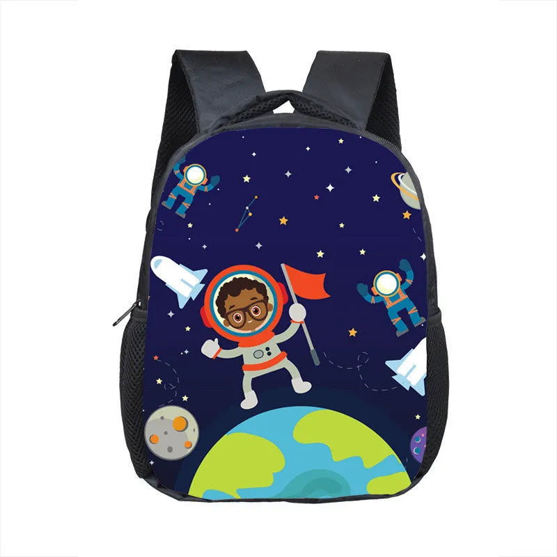 Children cartoon school bag in polyester with double straps and zipper closure, five cartoon styles available