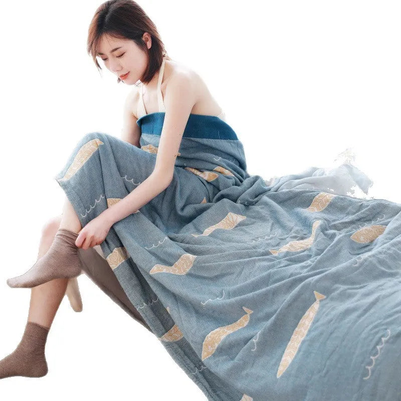 Roulette wheel blue pattern five-layer pure cotton gauze bed sheet blanket showing modern simplicity design