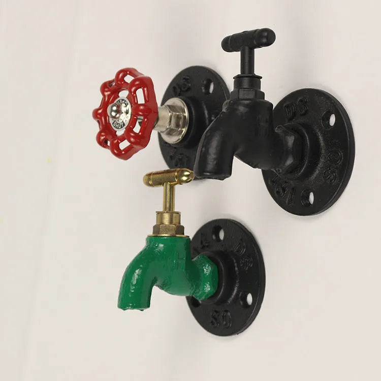 Metal water pipe style towel rack wall hook in choice of black, green or red finish