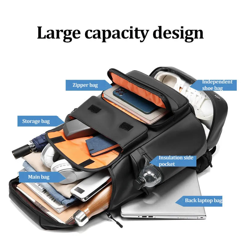 Men's large capacity waterproof shoulder bag 55cm black Niujin textile travel backpack