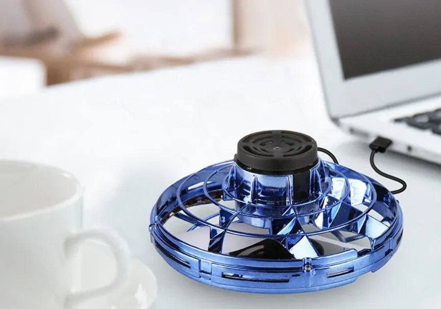 Mini fingertip gyro flying toy with RGB lights, PP body, USB rechargeable, black colour option