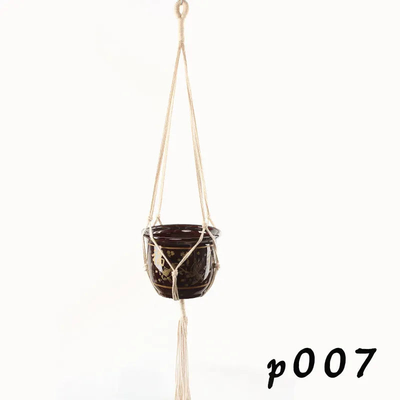 Woven wire cotton rope plant hanger macramé pot holder in European American village style