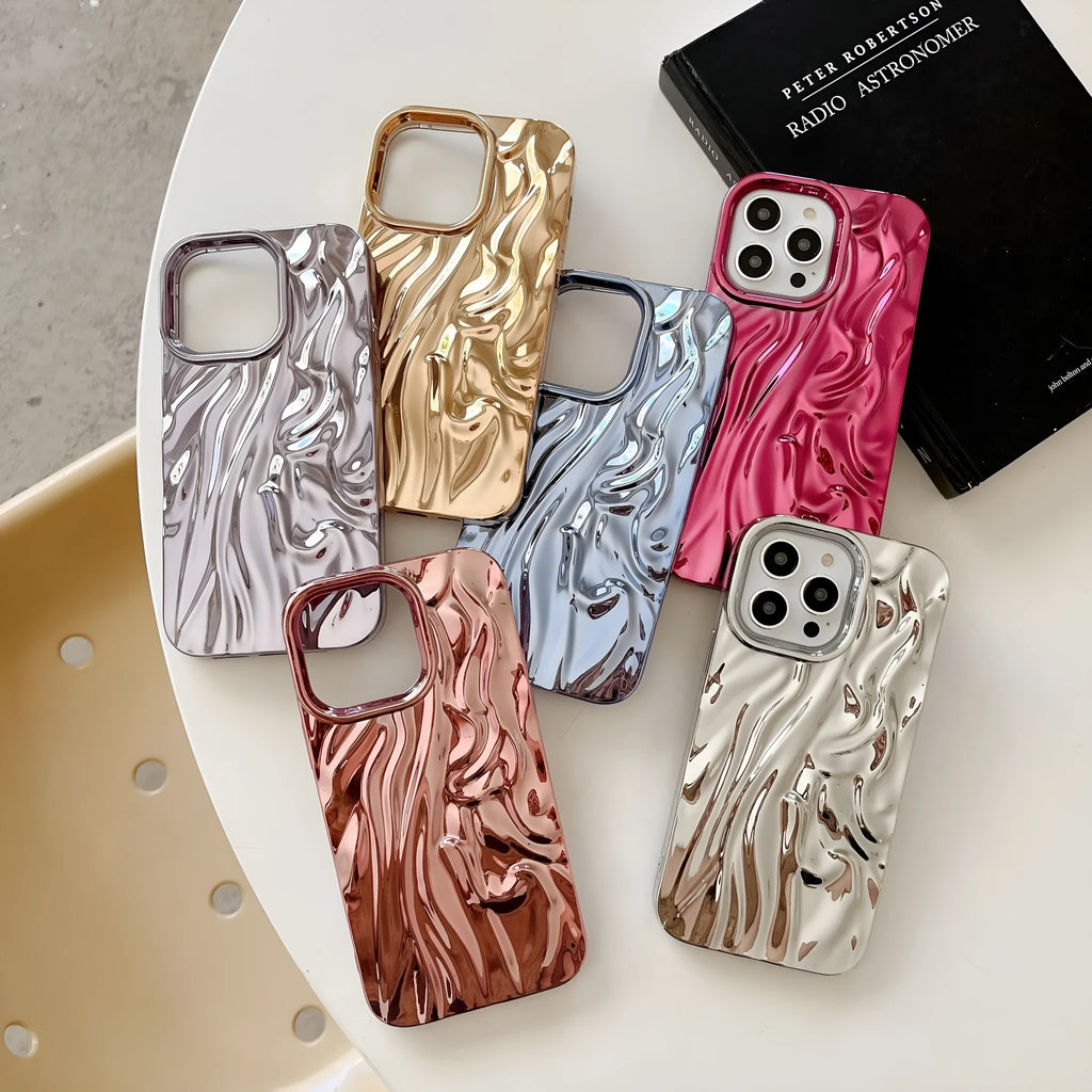 TPU soft phone case with three-dimensional pleated pattern and electroplated finish for iPhone 16 series in pink colour