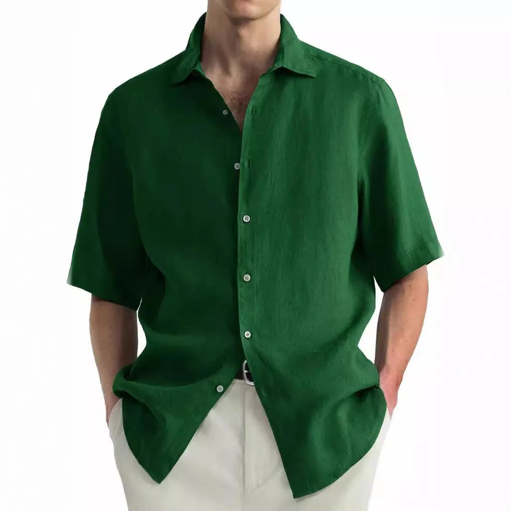 Men's green washed cotton casual shirt with cardigan style regular fit
