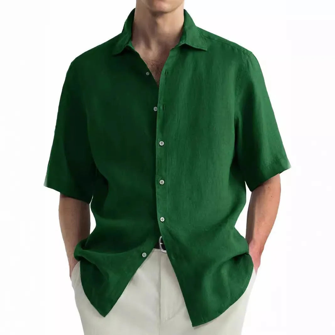 Men's green washed cotton casual shirt with cardigan style regular fit