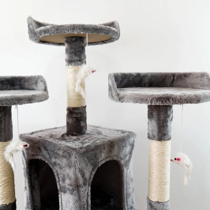 Large cat tree wooden climbing frame with sisal column and dark grey platform 50x50x170cm