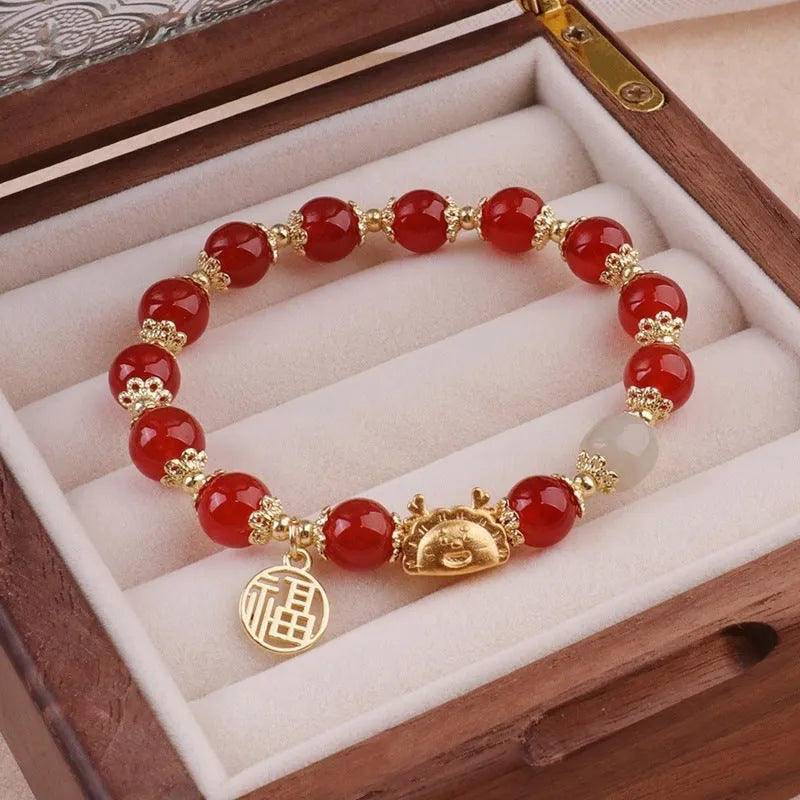 Women's floral glazed zodiac animal bracelet with colourful glass beads and electroplated metal details