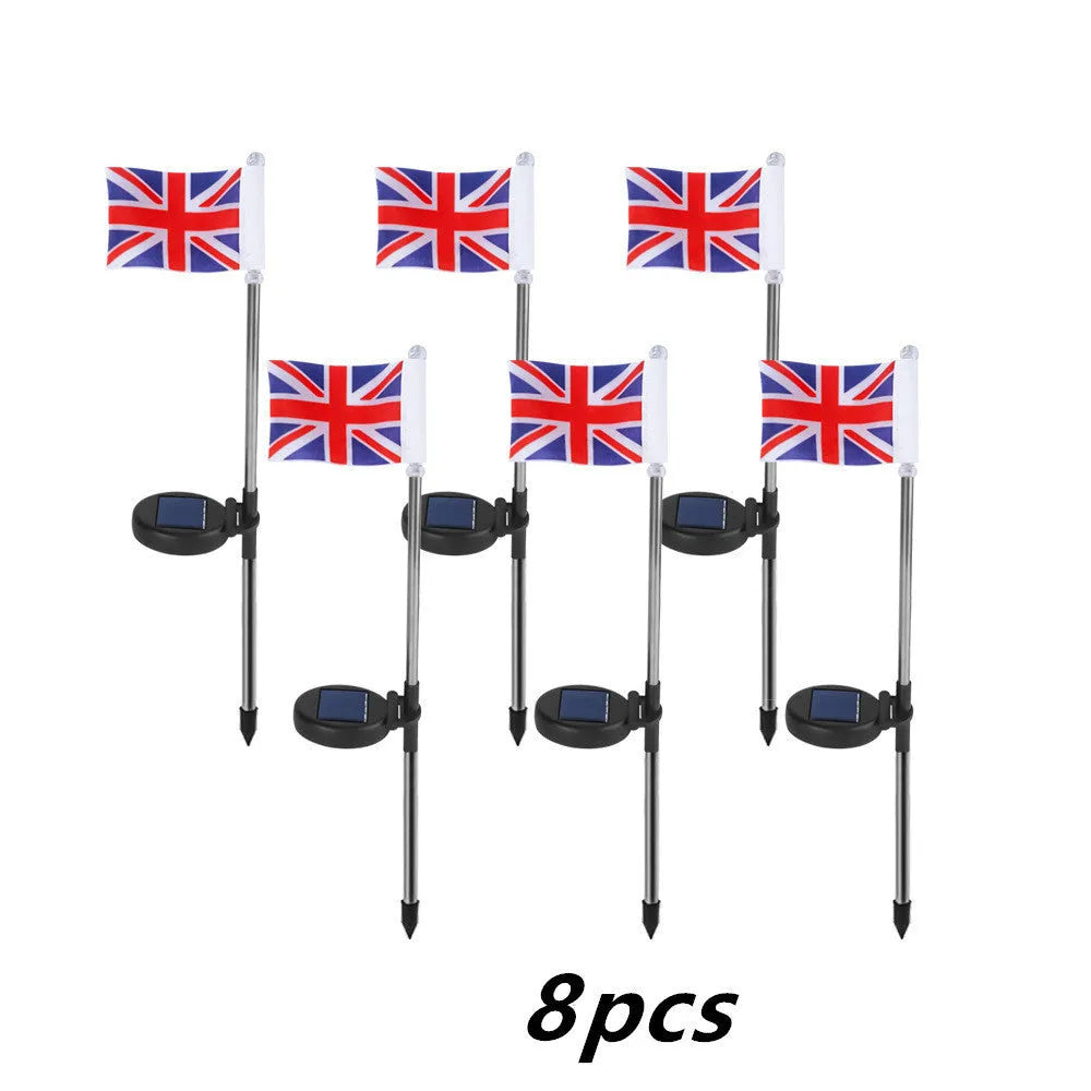 Solar garden flag light with American flag design on stainless steel pole